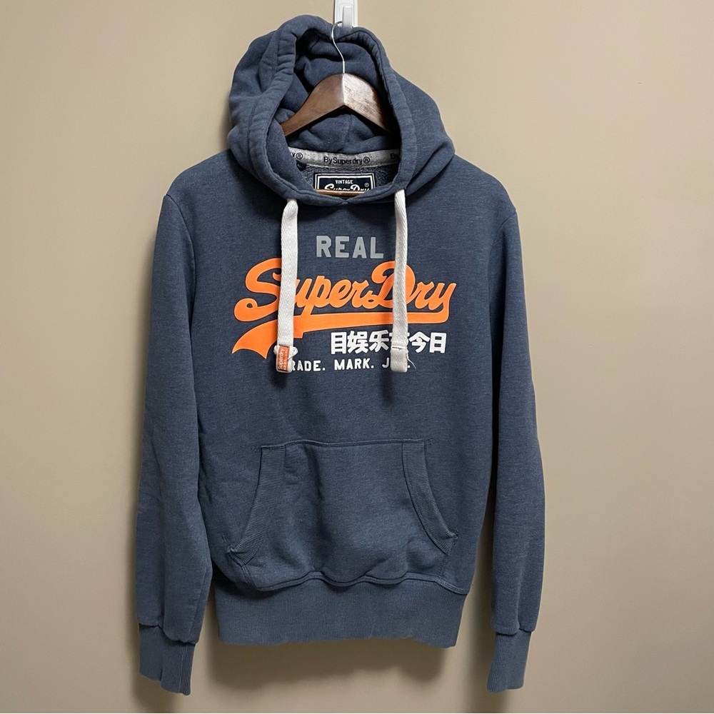 Superdry Vintage Logo Racer Hoodie Marl Blue Men’s Small